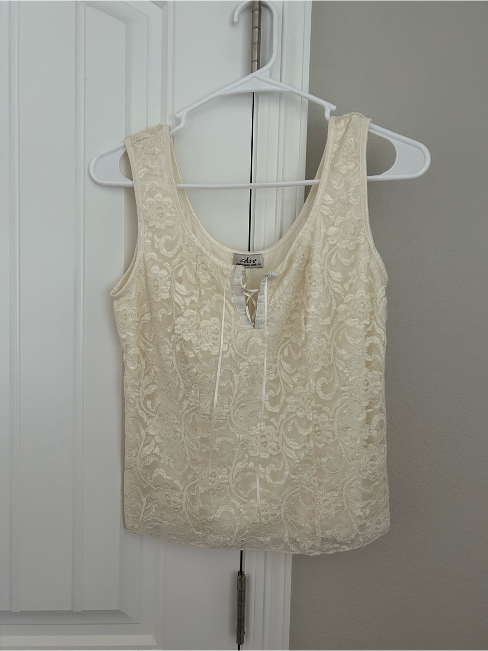 Ella Cream Lace Tank Top with Front Tie